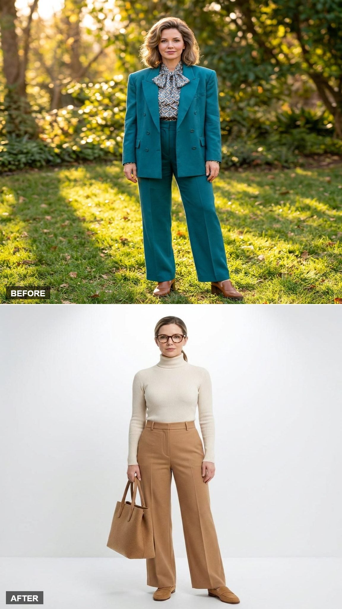 Weekend Art Gallery in a Cream Turtleneck, Camel Wide-Legs, and Tortoiseshell Frames