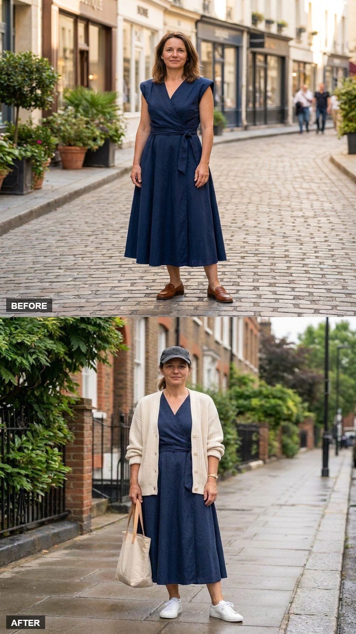 Weekend Errand Uniform With an Oversized Cardigan, White Sneakers, and a Baseball Cap