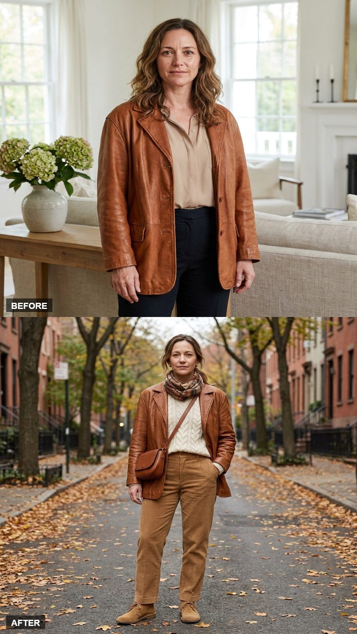 A Cream Cable Knit With Camel Corduroys