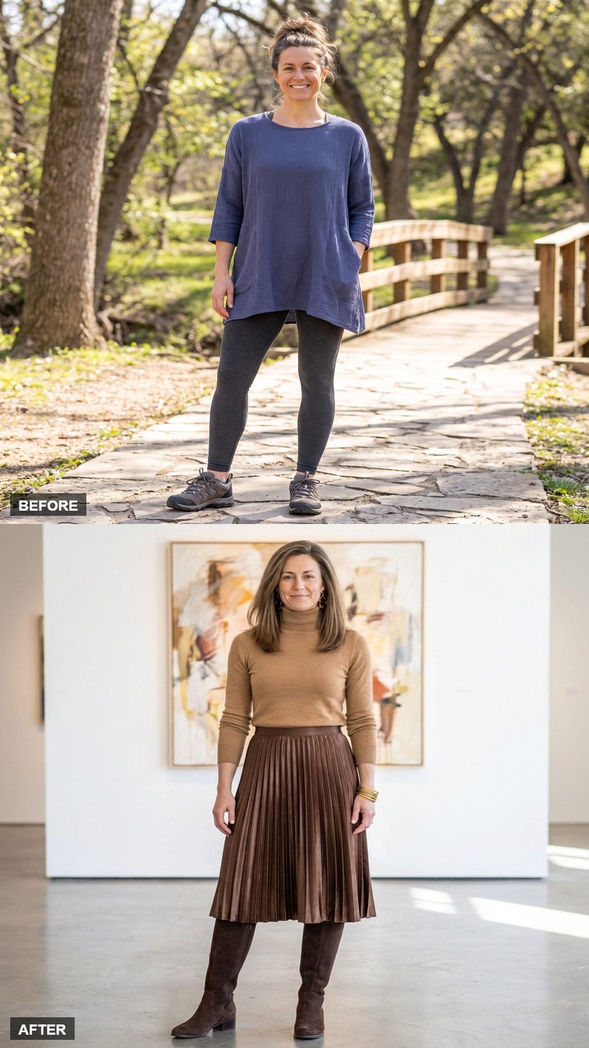 Weekend Museum Hop in a Camel Turtleneck, Pleated Midi Skirt, and Knee Boots