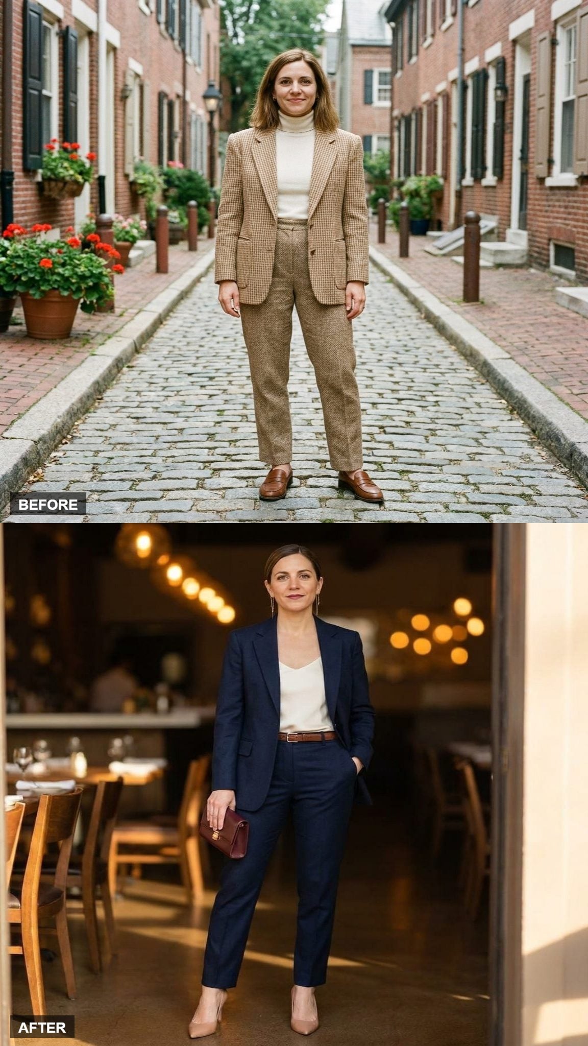 Weeknight Dinner in Ink Navy Tailoring and Ivory Silk