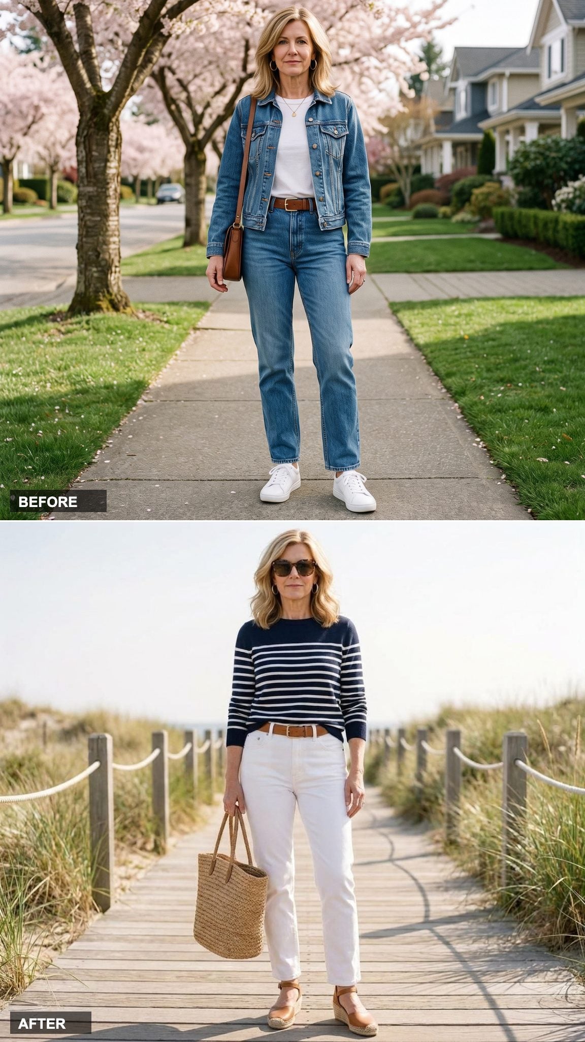 White Denim, a Navy Breton Stripe, Espadrille Wedges, and Sunglasses That Have Seen the Côte d'Azur