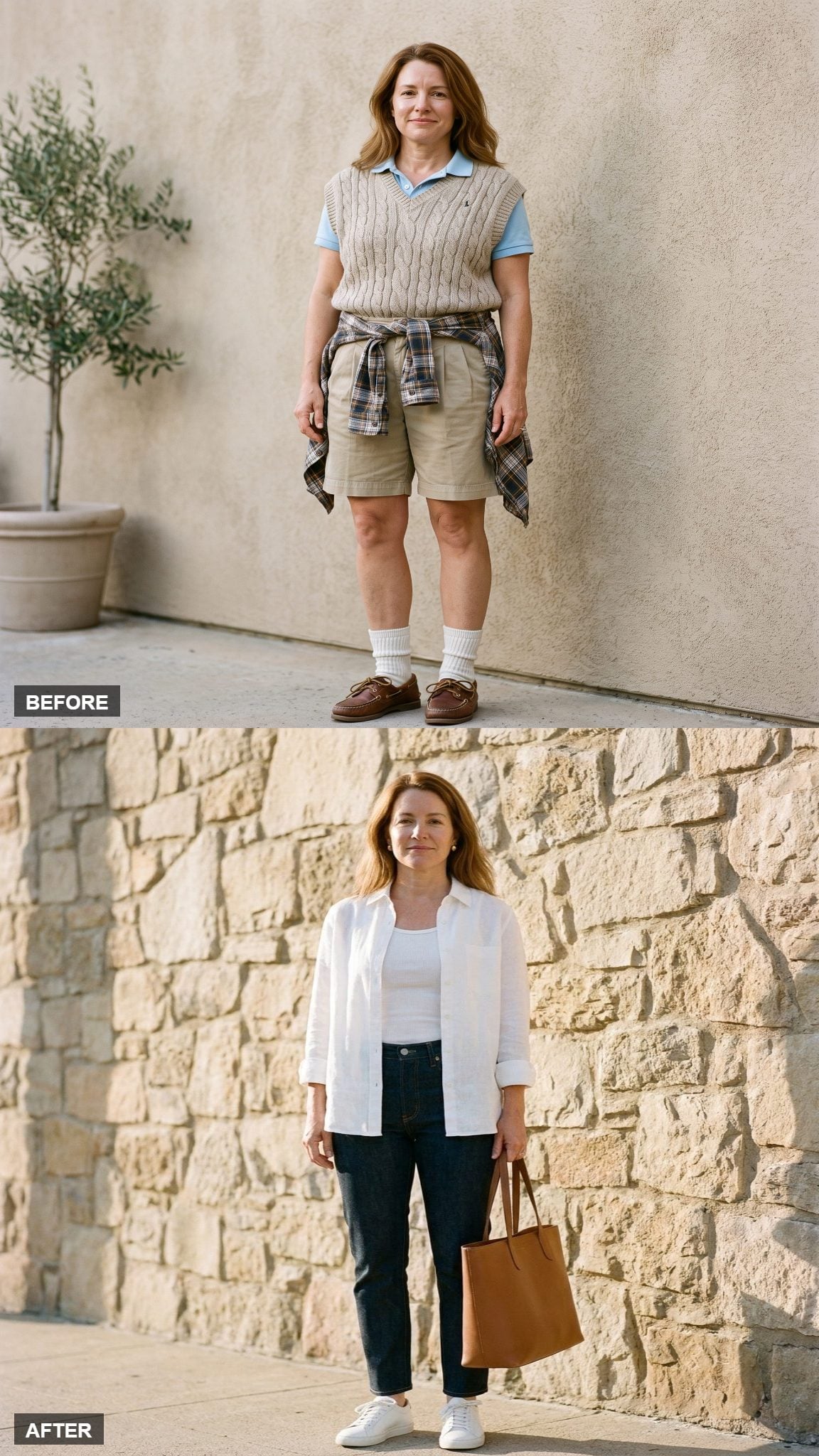 The White Sneaker, Promoted: Slim Straight Raw Denim, White Linen Overshirt, and a Leather Tote That Means Business