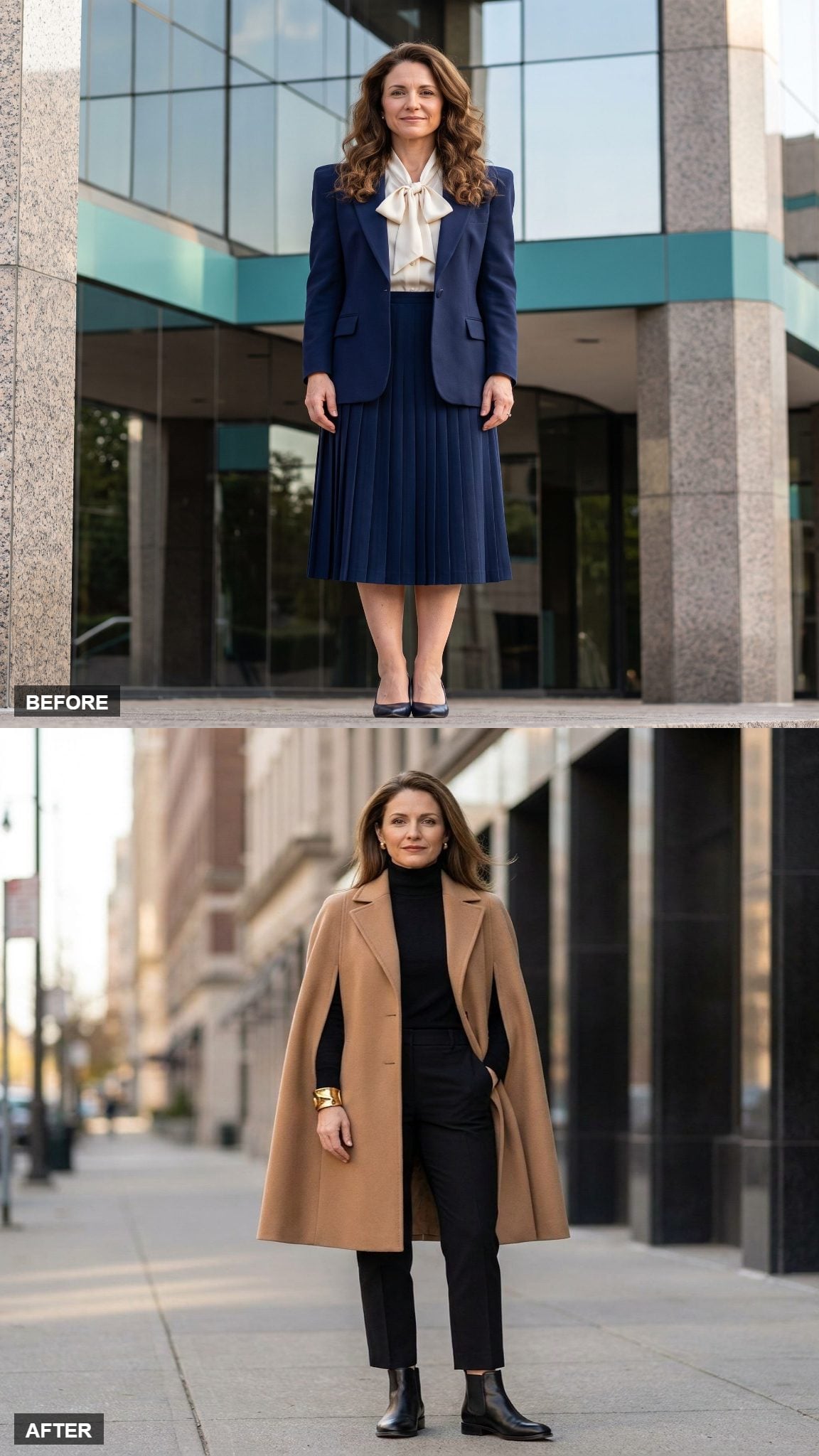 Wool Cape Over a Slim Trouser