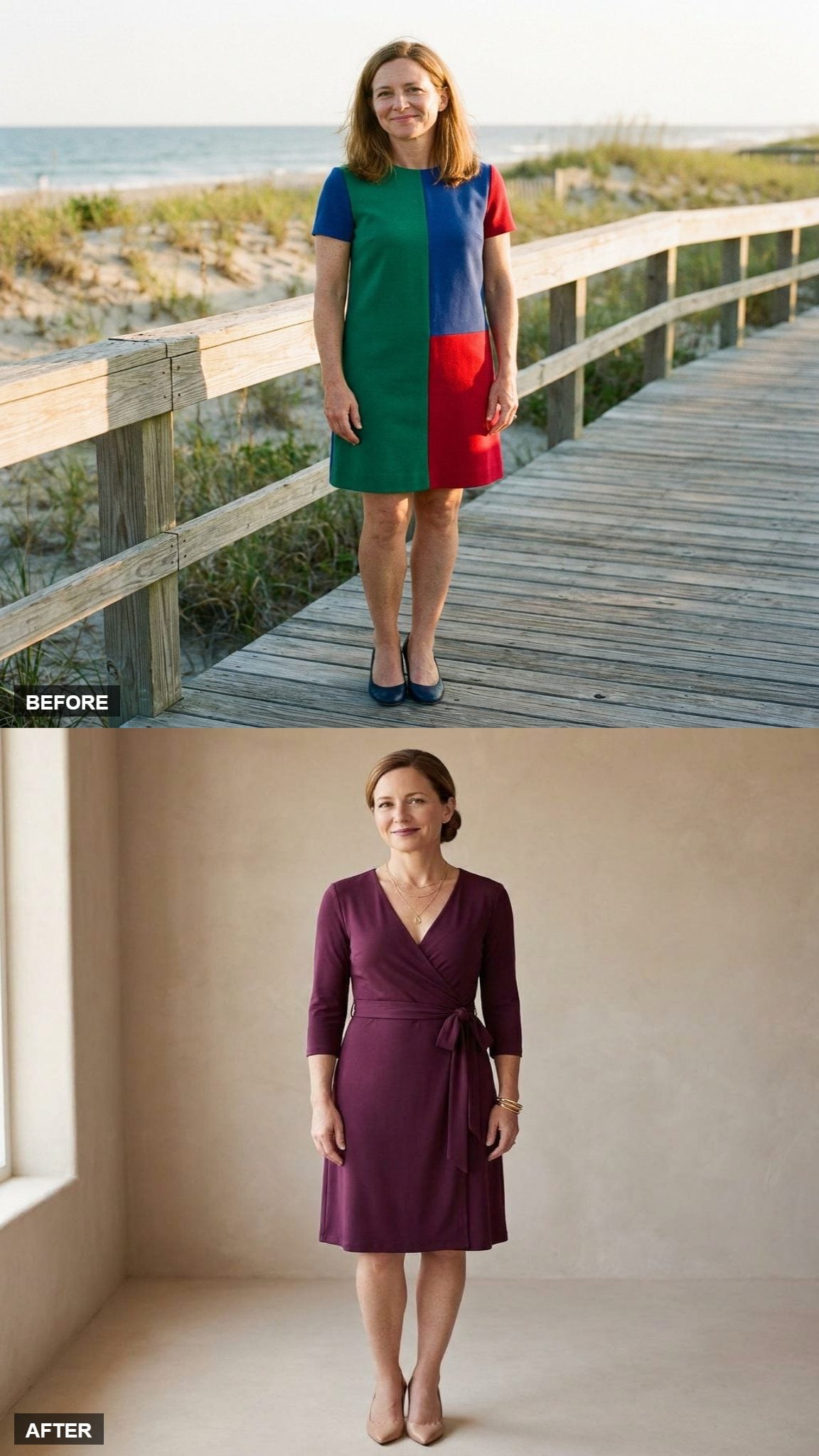 A Wrap-Front Version in Plum Jersey That Actually Holds a Waist