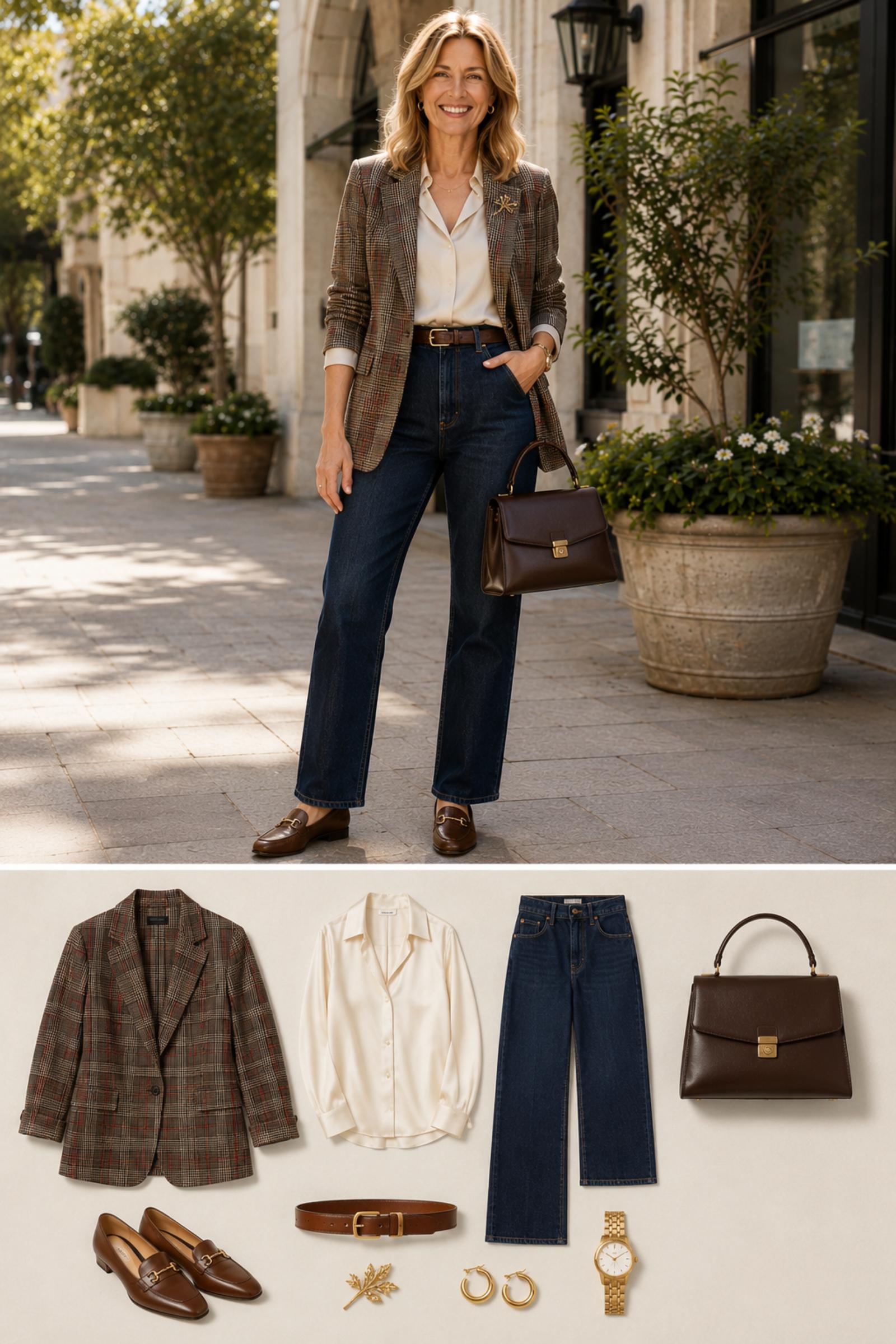 Modern Plaid Heritage — Fall 2026 outfit moodboard for women 45+