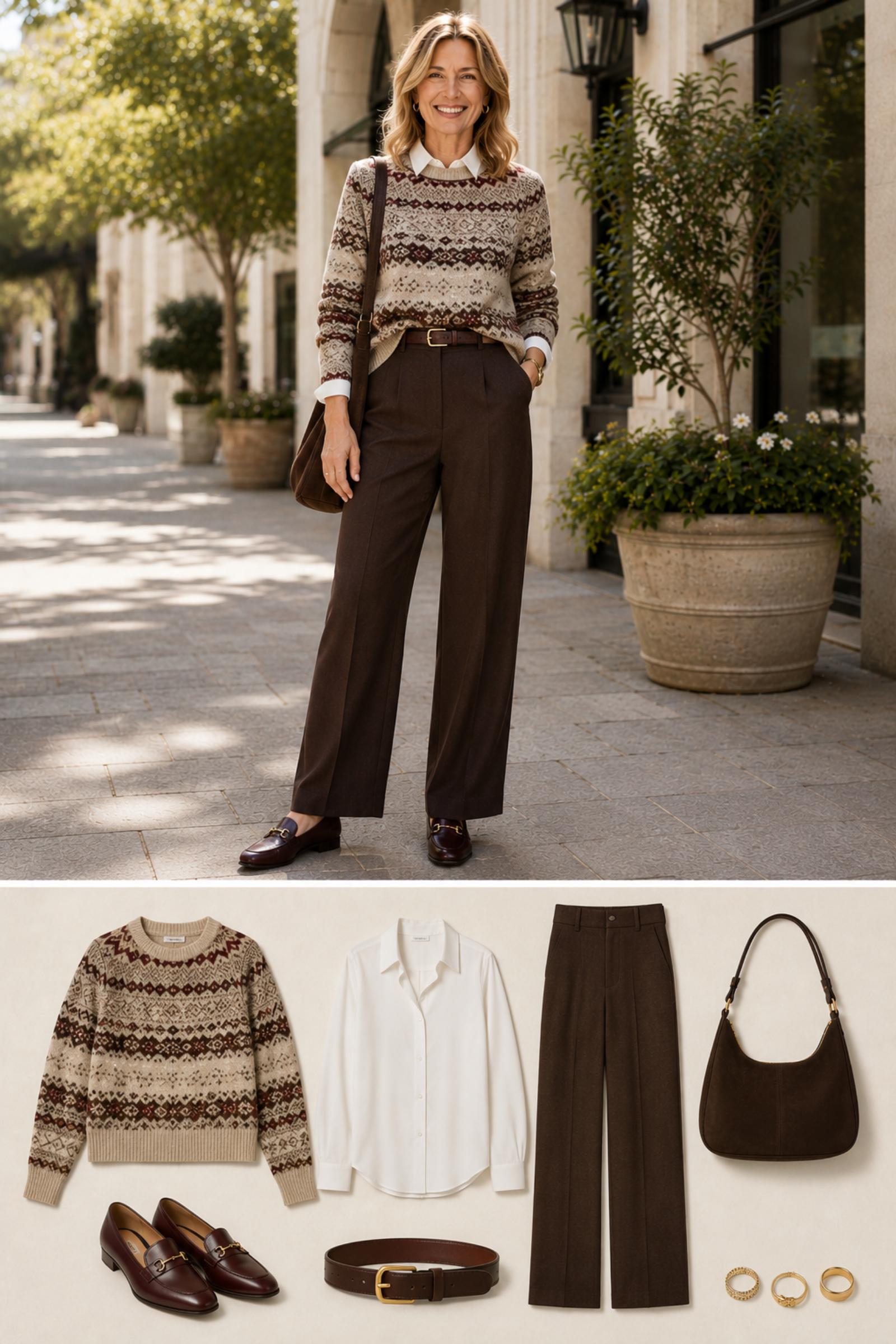 Fair Isle Knitwear — Fall 2026 outfit moodboard for women 45+