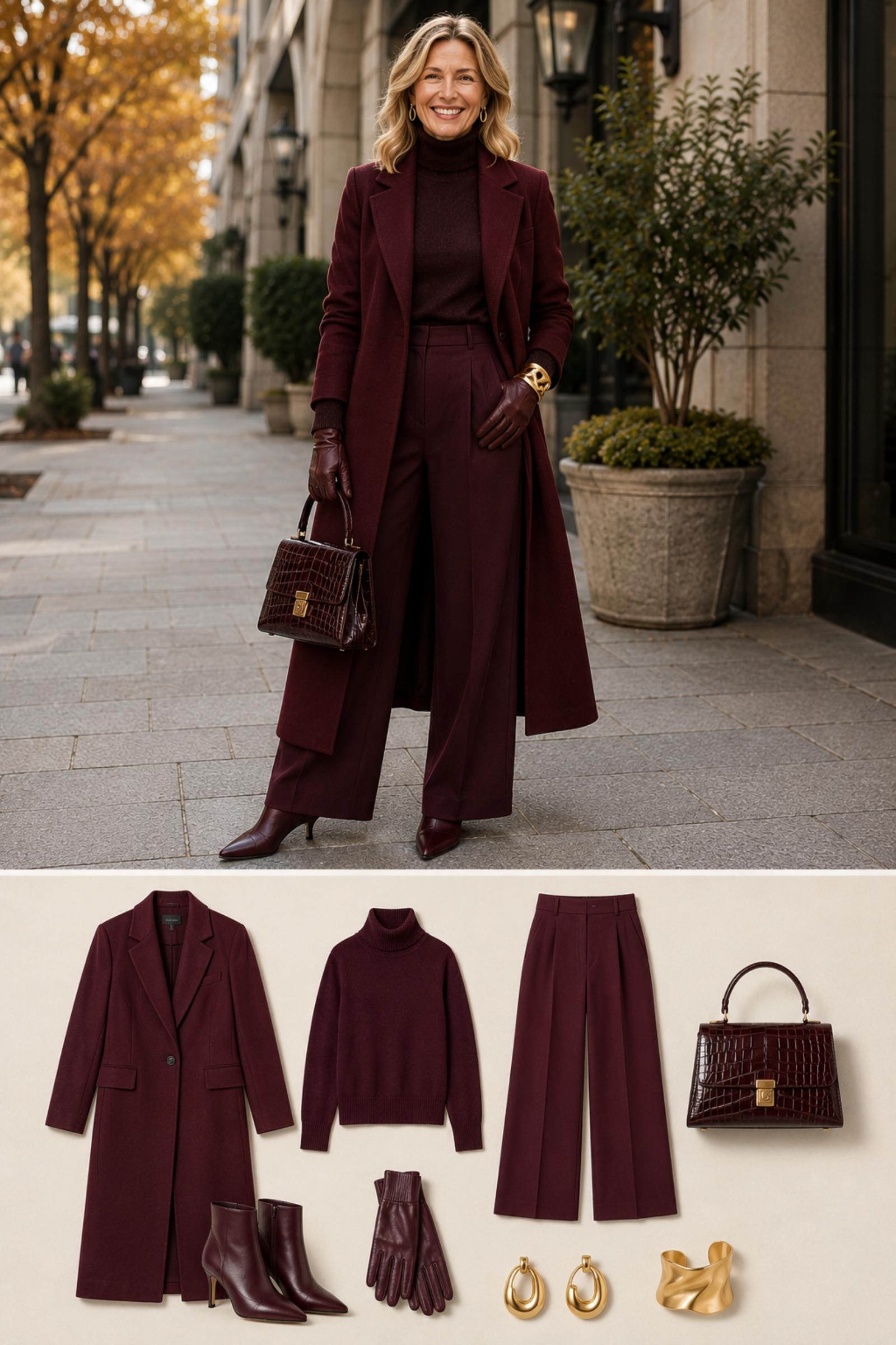 Merlot Tonal Dressing — Fall 2026 outfit moodboard for women 45+