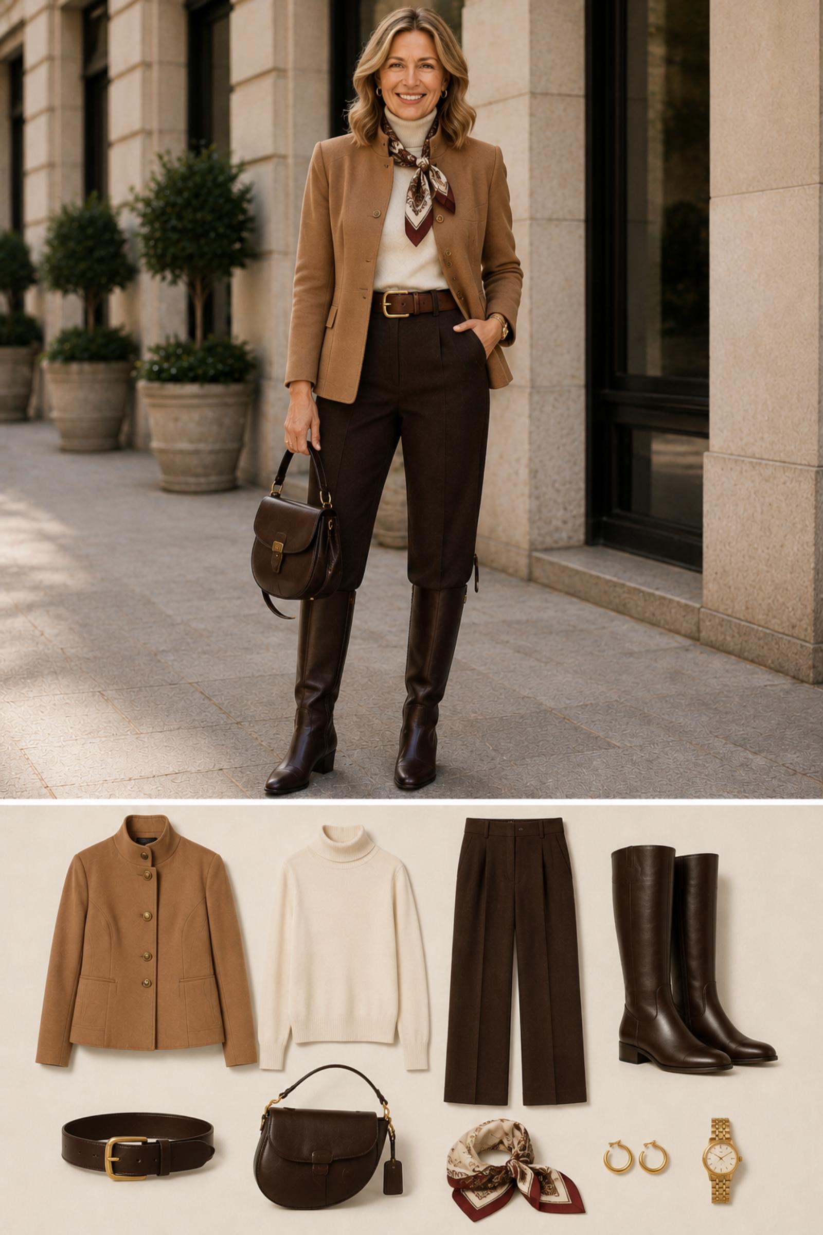 Modern Equestrian — Fall 2026 outfit moodboard for women 45+