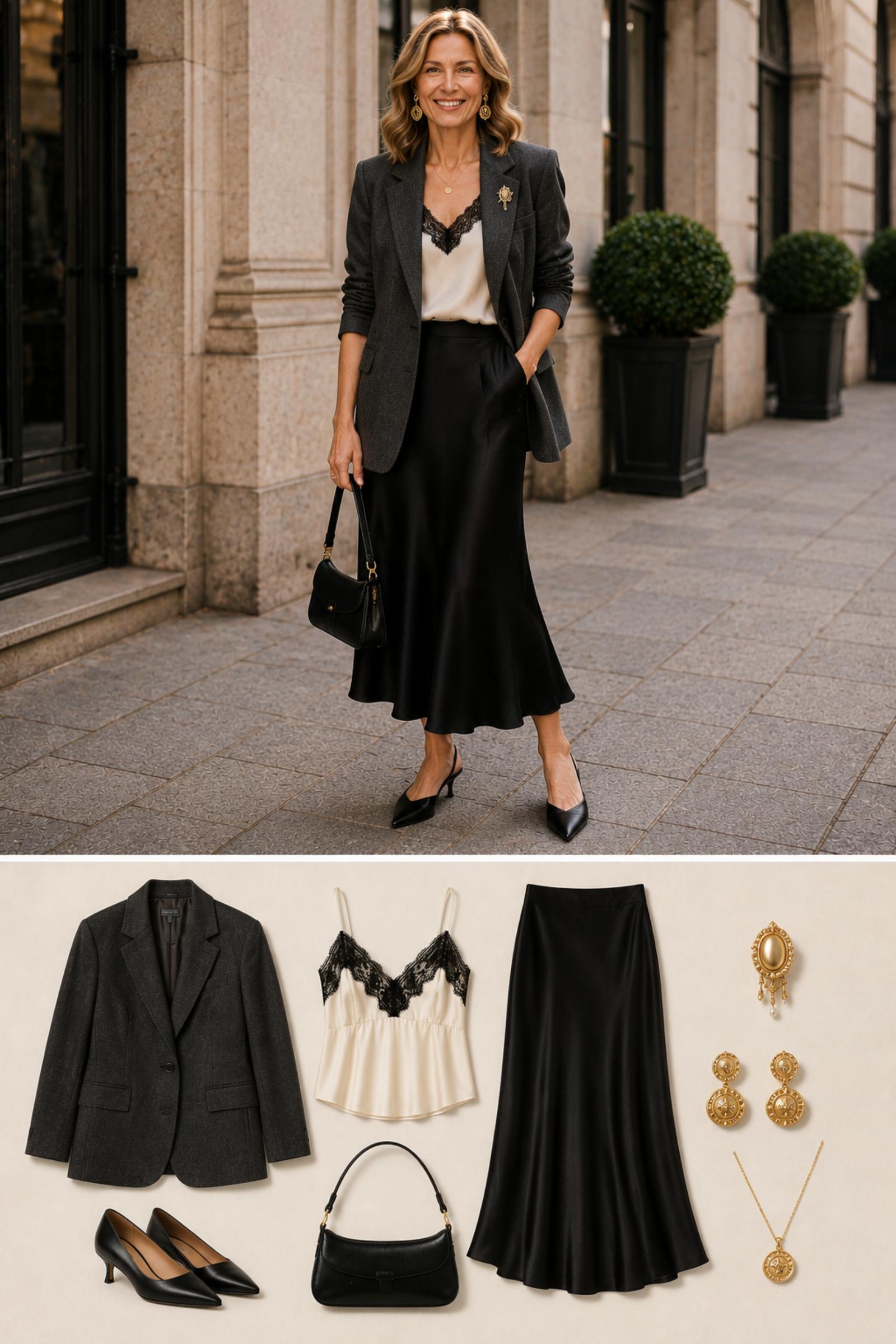 New Romantic Lace Tailoring — Fall 2026 outfit moodboard for women 45+
