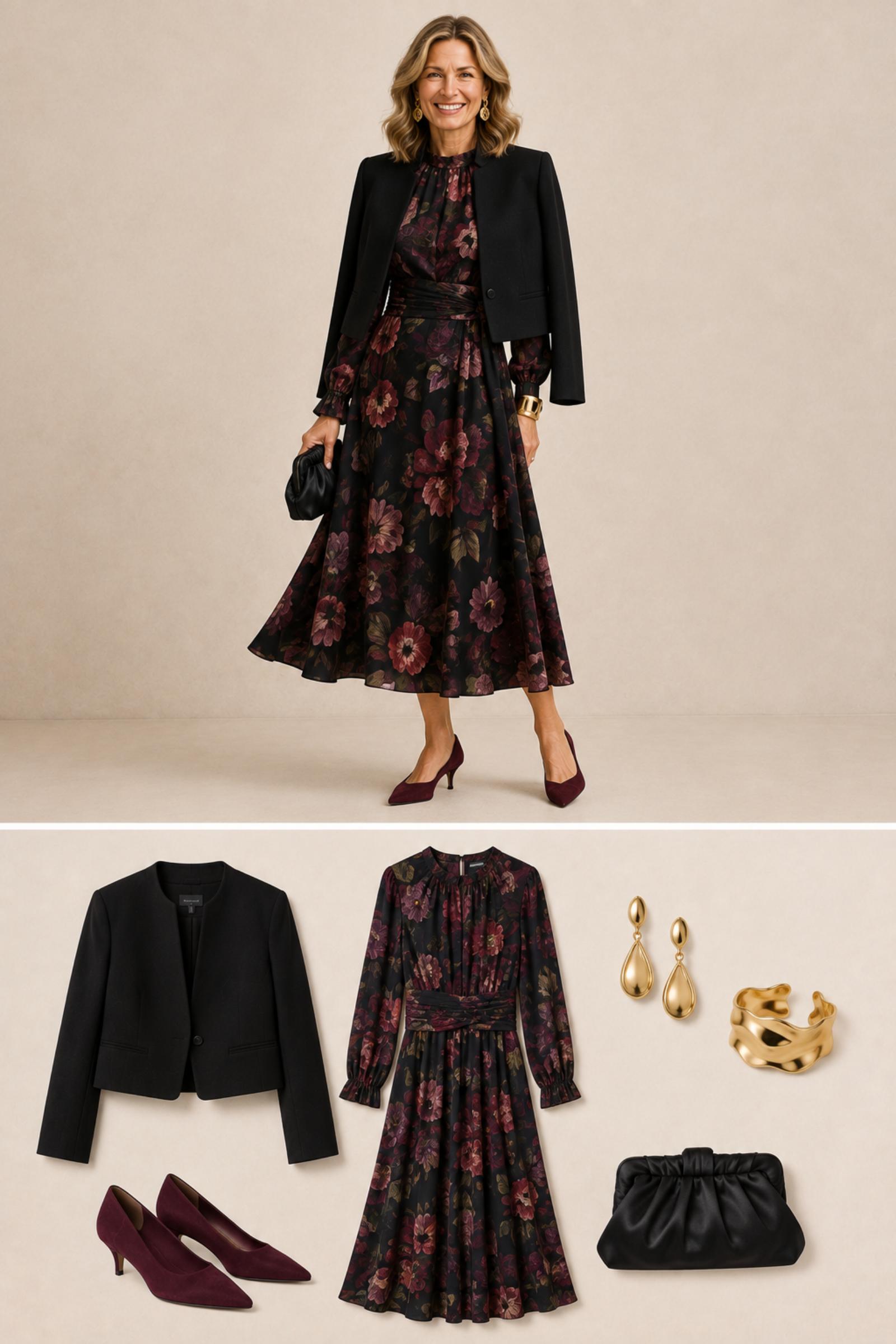 Night Bloom Floral — Fall 2026 outfit moodboard for women 45+