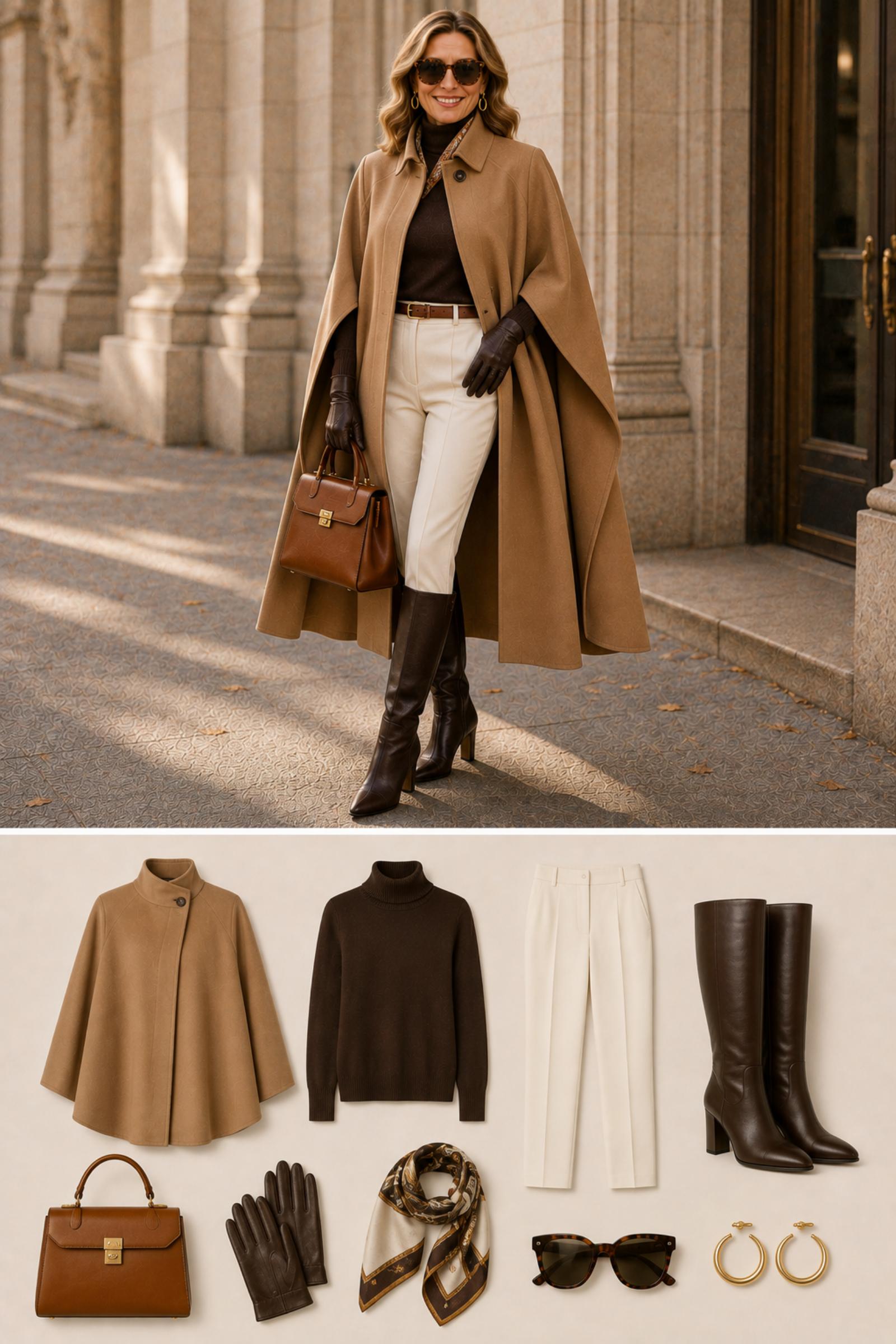 Chocolate Powder Blue — Fall 2026 outfit moodboard for women 45+