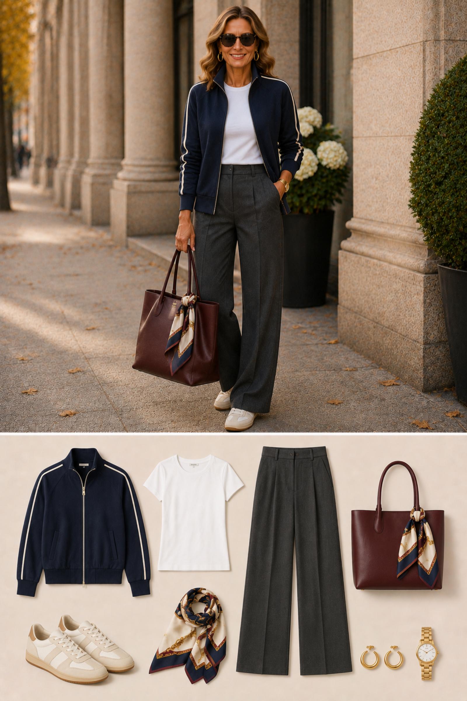 Leather Bomber Satin Skirt — Fall 2026 outfit moodboard for women 45+