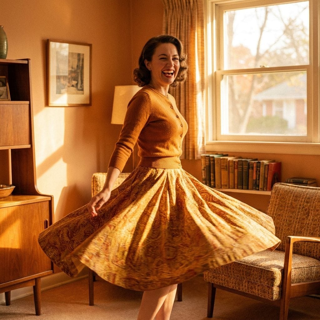The 1955 Fitted Sweater Tucked Into a Circle Skirt That Ate the Room