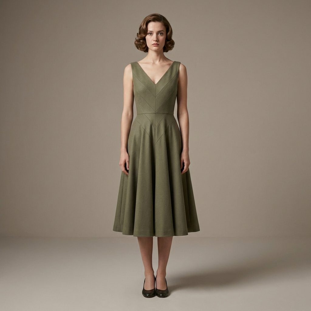 The 1957 V-Neck Full-Skirt Dress That Aimed Every Line at the Middle