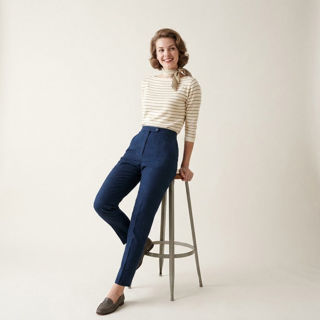 1958 Cigarette Pants and a Bateau Knit: The Waist Trick Went Casual