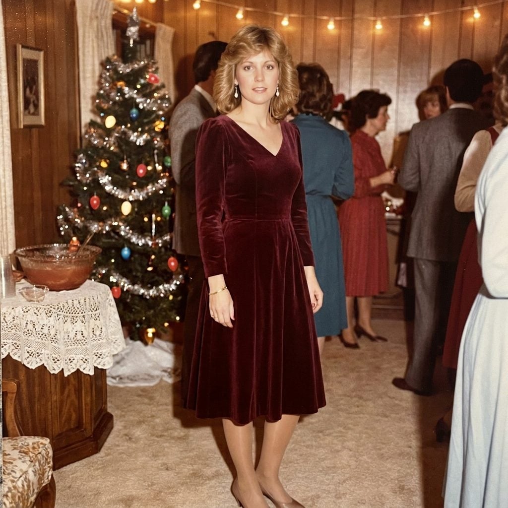 1980: The Burgundy Velvet Party Dress