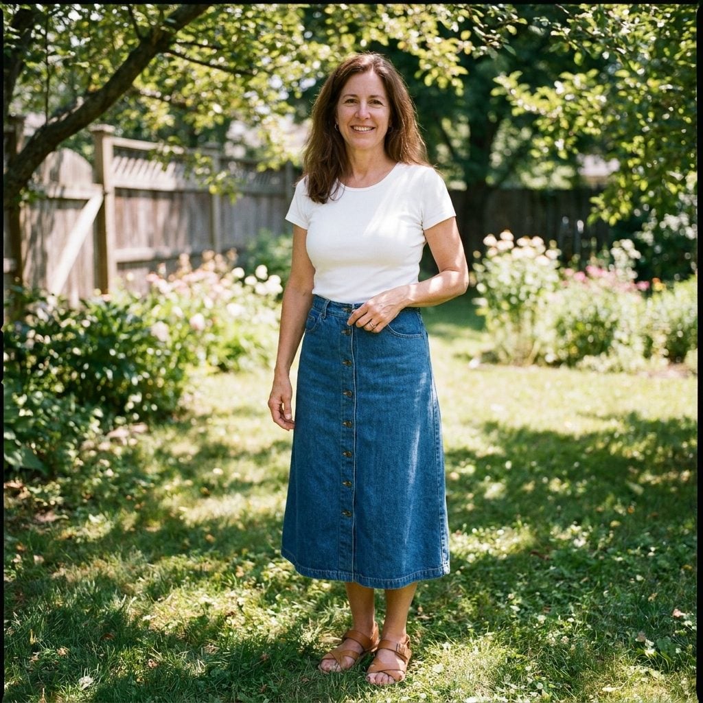 1994 Baby Tee and a Long Button-Front Skirt