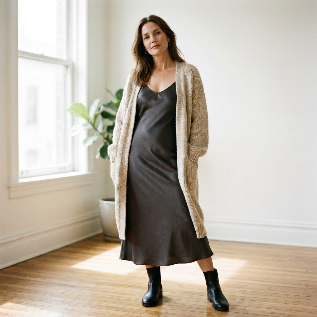 1995 Slip Dress Under a Chunky Cardigan