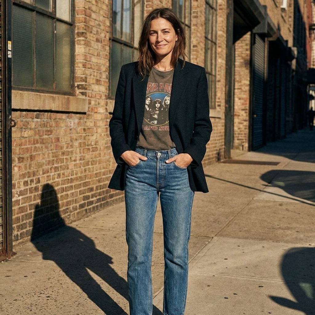Styled With a Relaxed Graphic Tee and Tailored Blazer