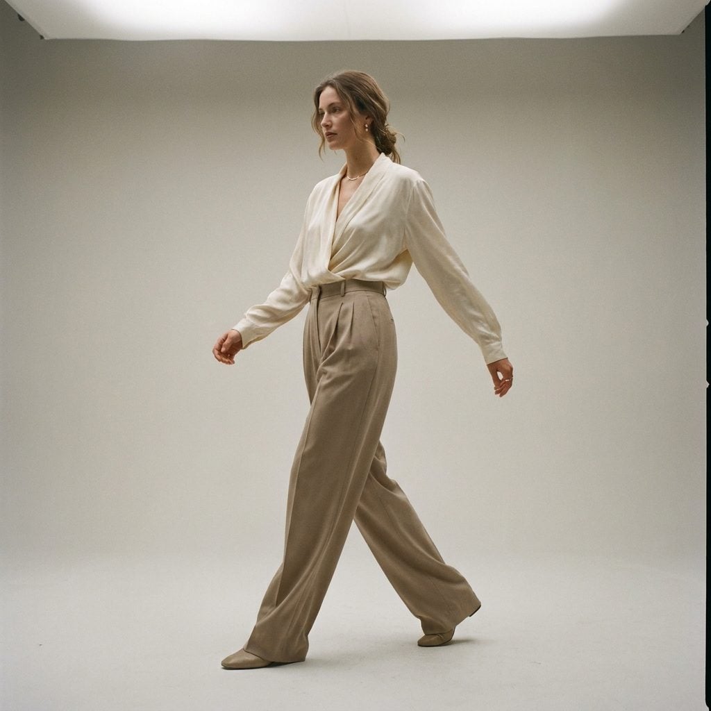 The Softly Draped Blouse With Full-Leg Trousers