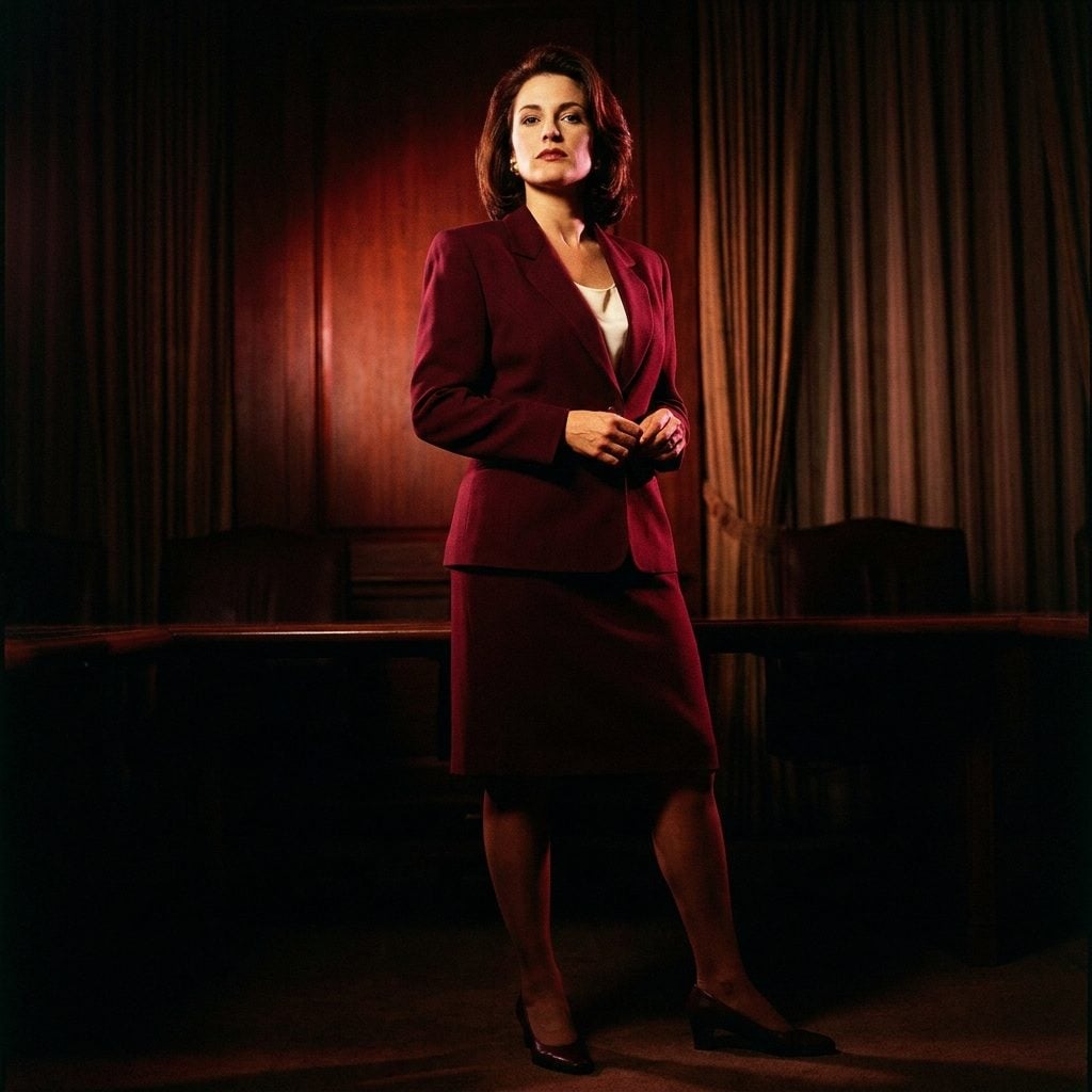 The Burgundy Skirt Suit Over an Ivory Shell