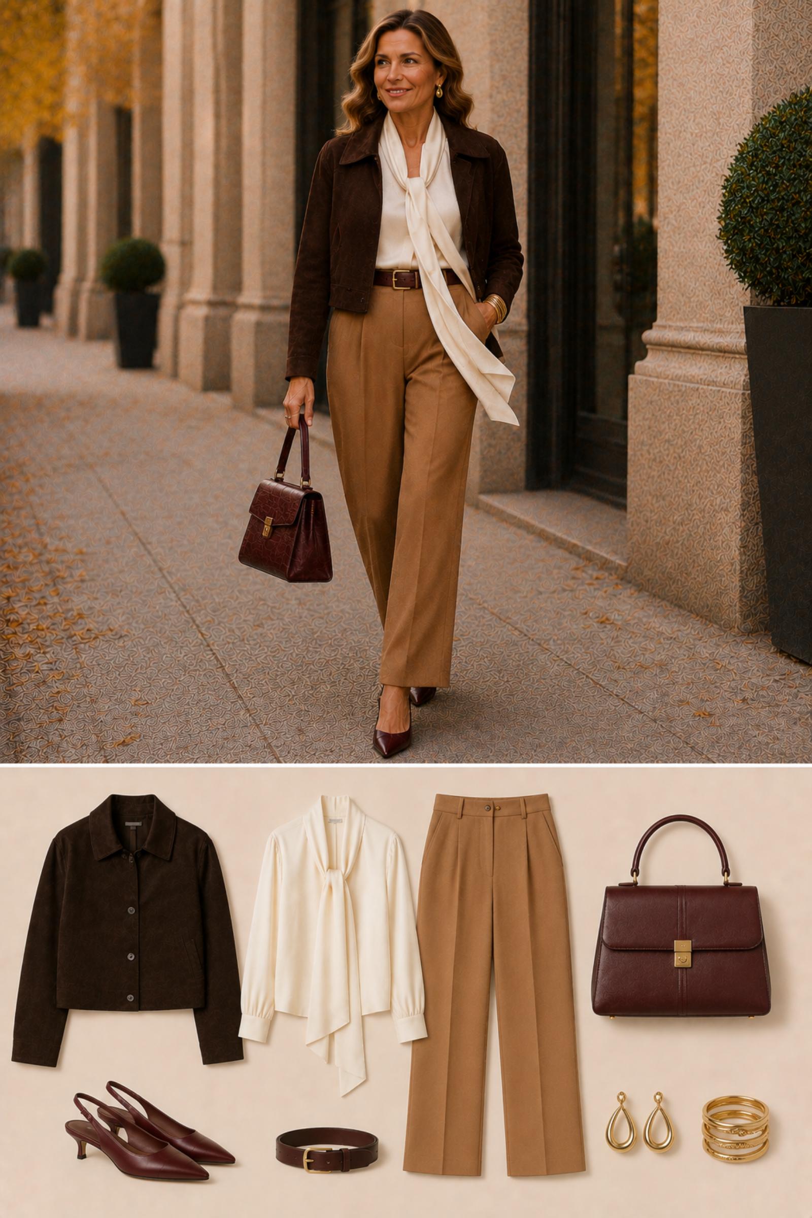 Scarf Collar Blouse — Fall 2026 outfit moodboard for women 45+