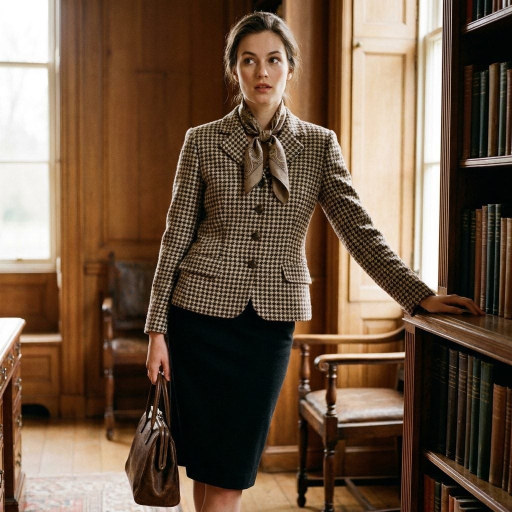 The Houndstooth Jacket With a Black Office Skirt