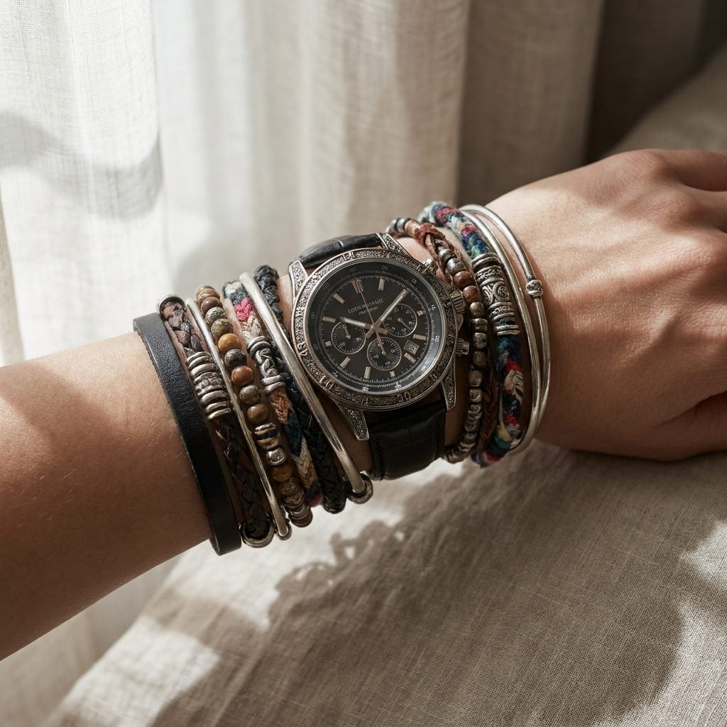 25. A Bracelet Stack Burying a Statement Watch