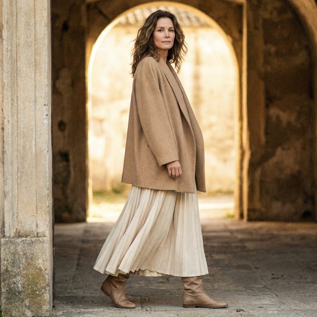 The Long Soft Jacket Over an Ankle-Length Skirt