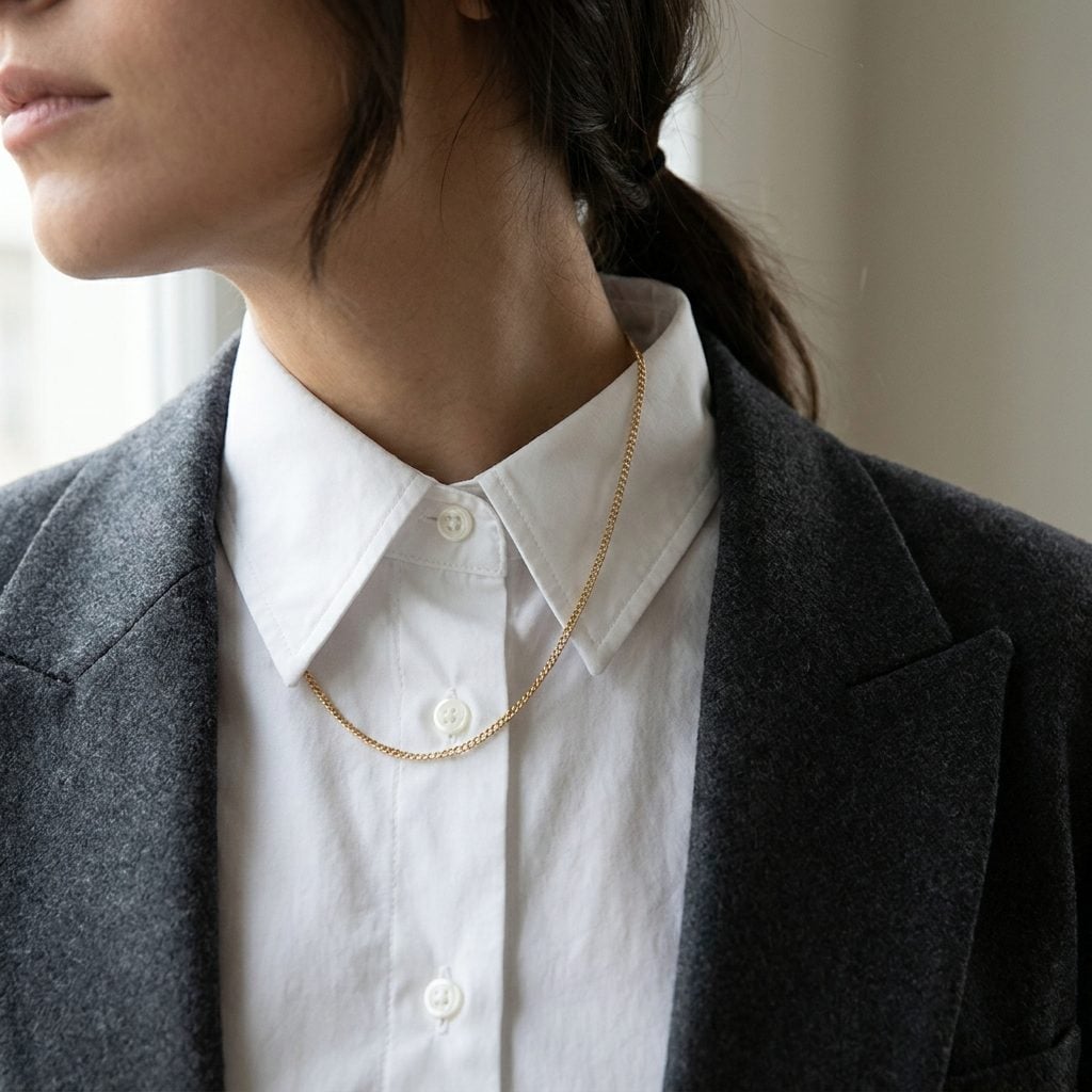27. A Necklace Half-Trapped Under the Shirt Collar