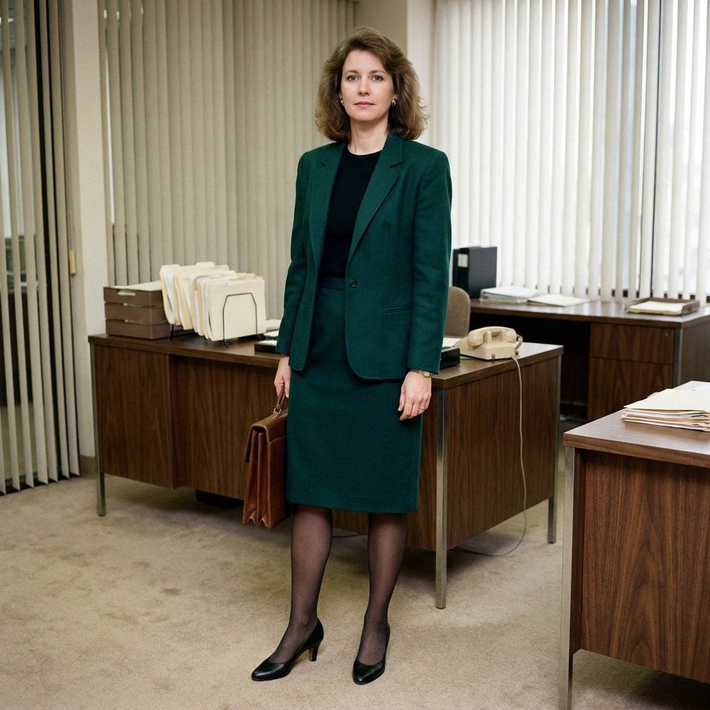 33. Deep-Emerald Skirt Suit With a Black Fine-Knit Shell