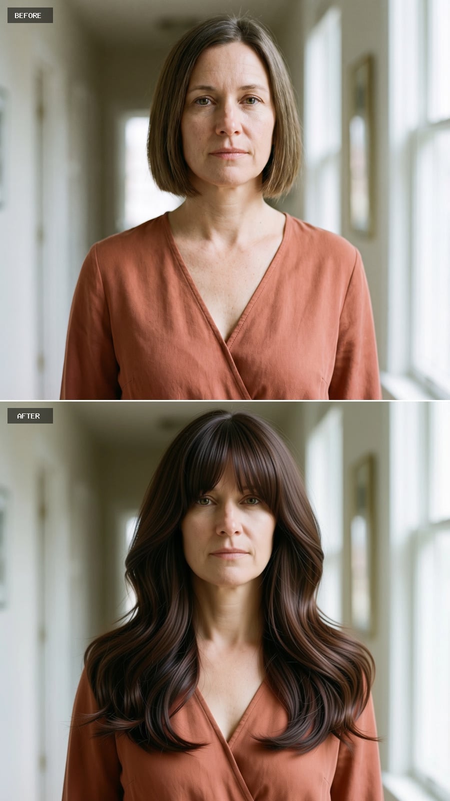 Wavy Dark Lengths With Bangs That Finally Give the Face a Frame