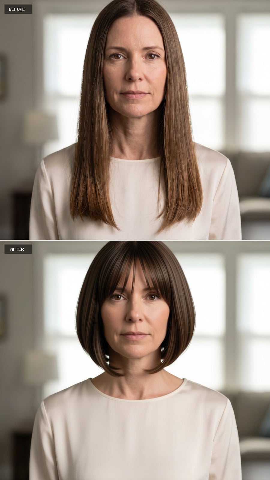 Blunt Bob With a Fringe That Finally Gave Her Cheekbones a Job