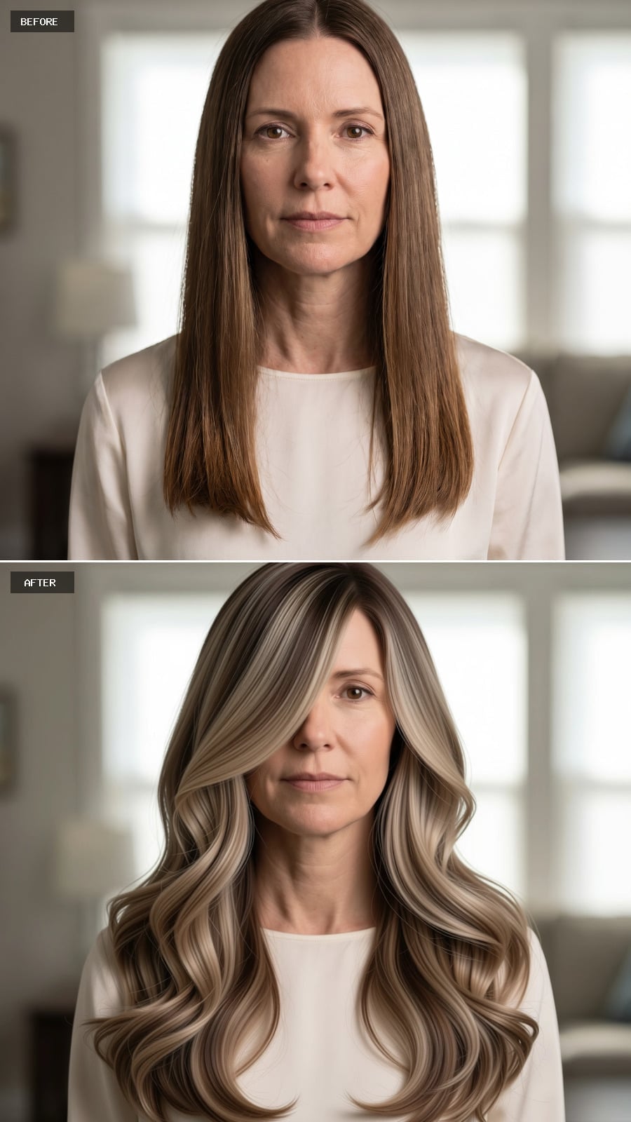 Highlighted and Waved So Wide It Changes the Whole Scale of Her Face