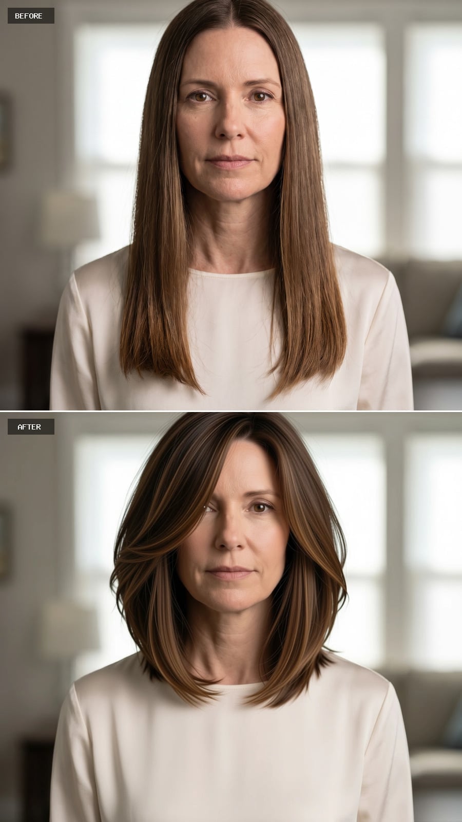 Layers That Fan Out at the Collarbone and Actually Change Her Face Shape