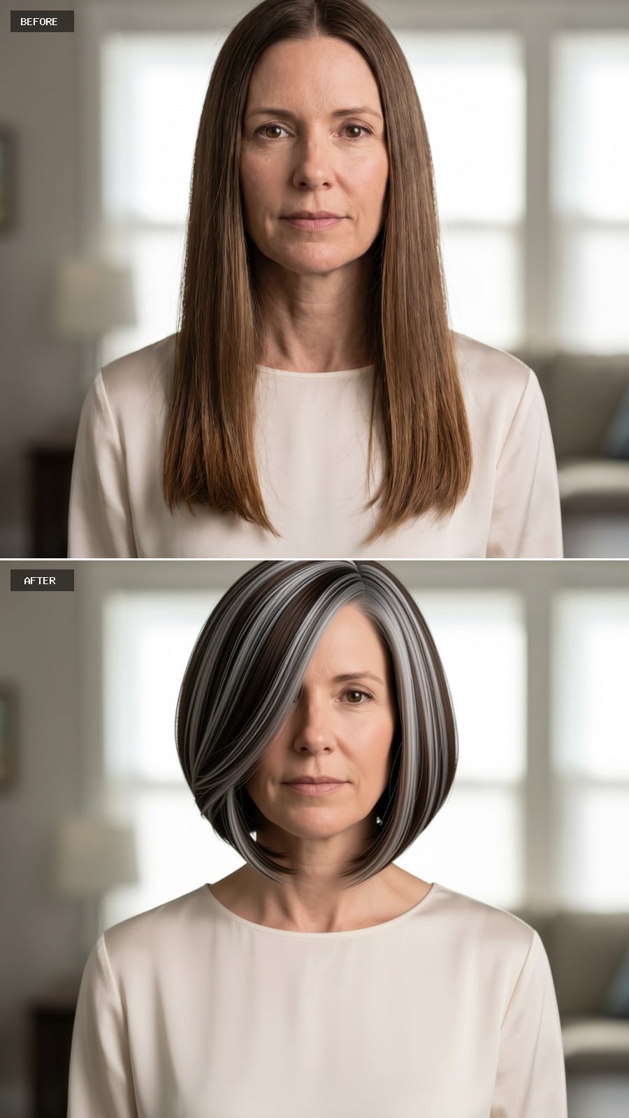 Salt-and-Dark Bob With Streaks So Graphic They Look Intentional From Across a Room