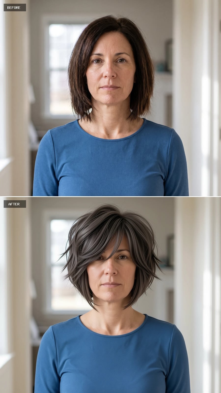 Mushroom-Gray Layers and a Swept Fringe That Made the Bob Worth Keeping