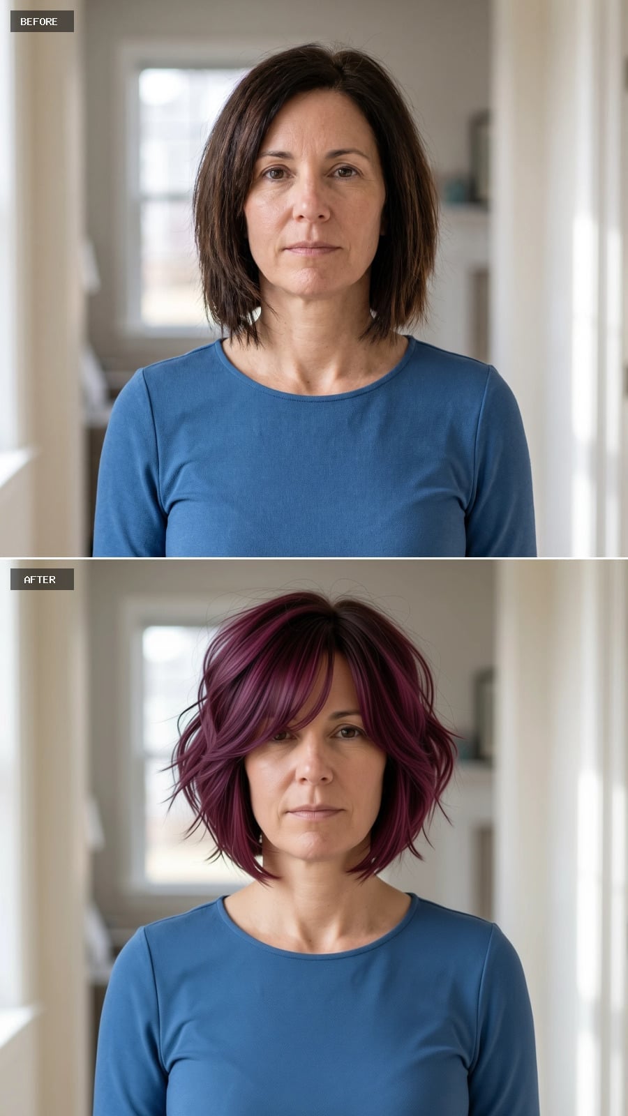 Plum-Burgundy Waves on a Bob That Finally Has Something to Say