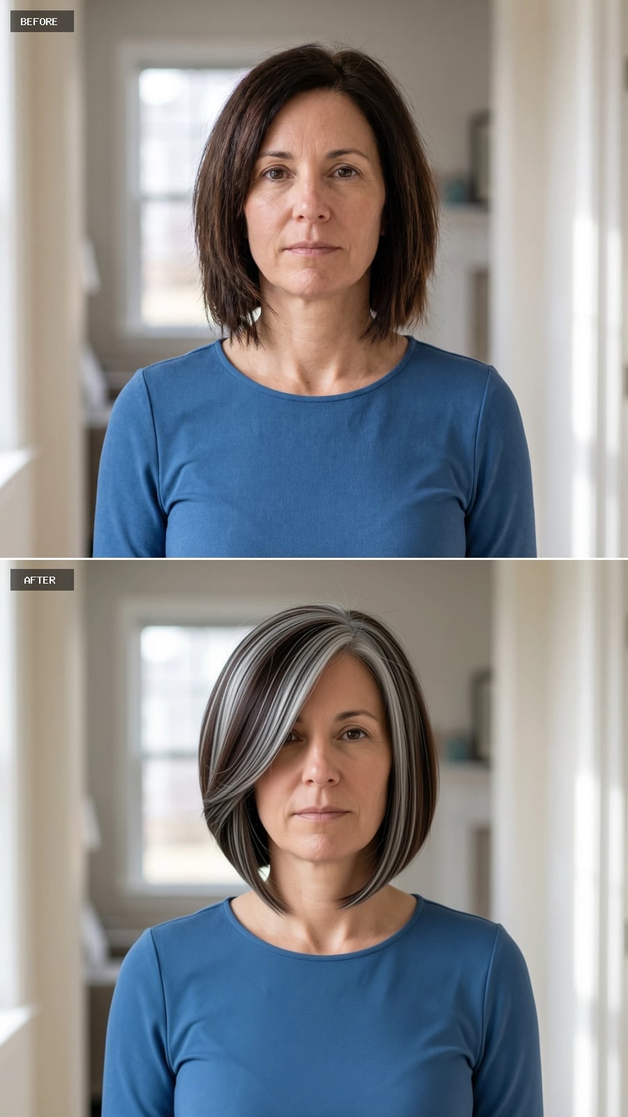 Salt-and-Smoke Striping That Makes a Bob Look Like It Was Always Meant to Be Gray