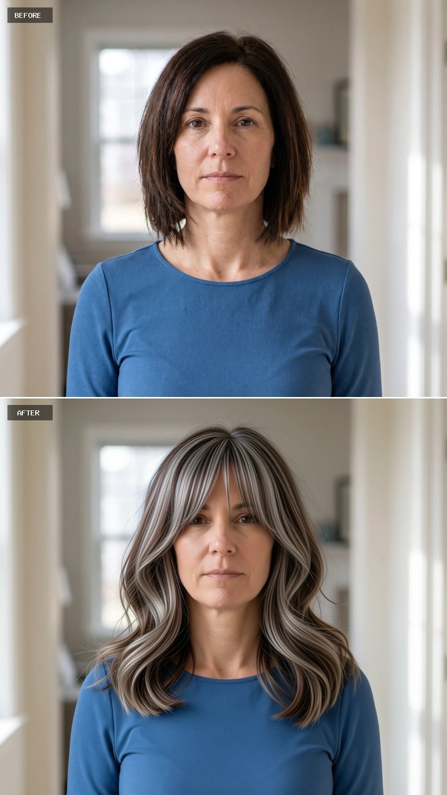 Silver-Streaked Length with Curtain Bangs That Finally Gave Her Face a Frame