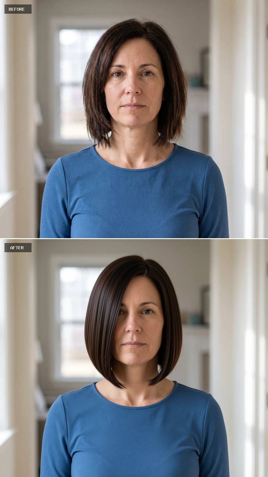 Smooth, Swinging Bob Cut That Proves Dark Brunette Doesn't Need Rescuing