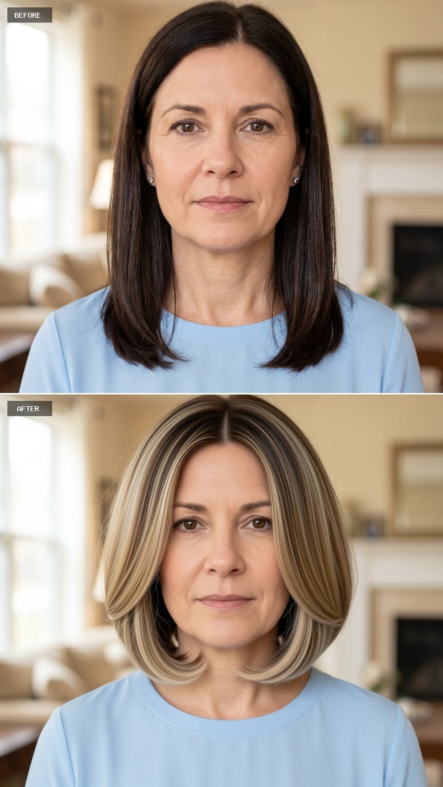Blonde Dimension With a Bob That Curves Inward at the Jaw