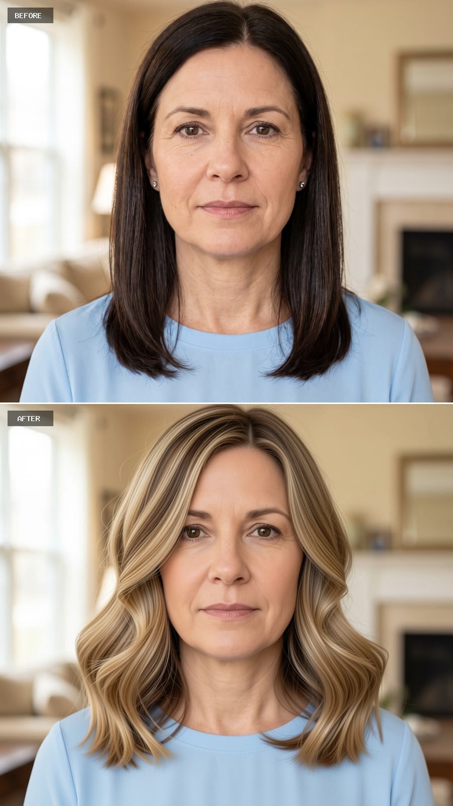 Blonde Highlights on a Wavy Bob That Relocates the Face's Focal Point