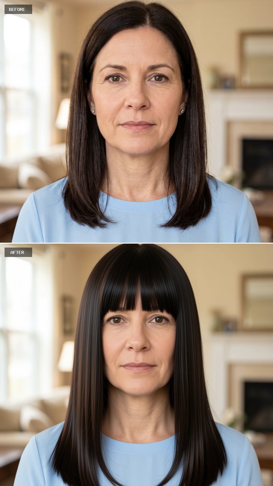 Blunt Fringe, Straight Lines, and a Jawline That Finally Gets to Rest