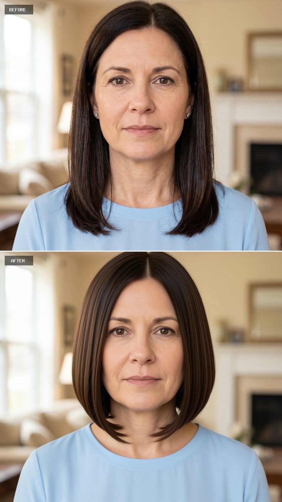 Bob Cut With a Center Part That Redraws Where the Face Ends
