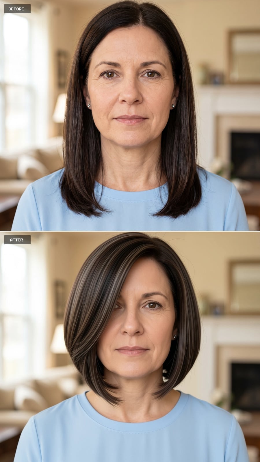 Brunette Bob With a Side Sweep That Borrows Its Shape From the Cheekbones Up