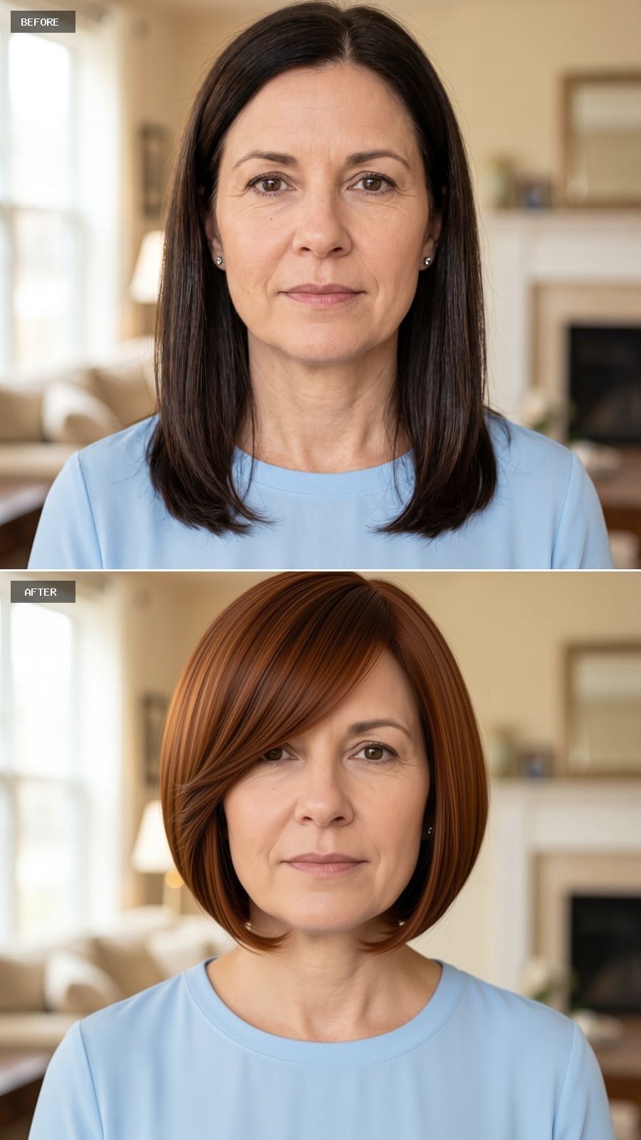 Copper Bob With a Side Sweep That Lets the Cheekbones Run the Show