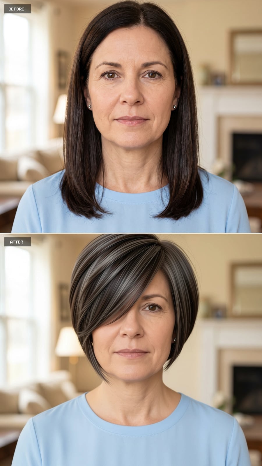 Side-Swept Silver Streaks on a Bob That Borrows Its Structure From the Crown