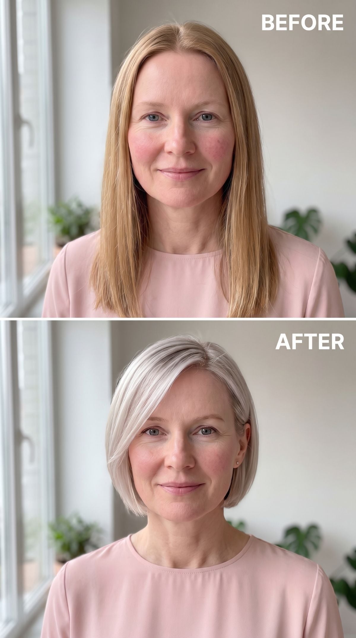 Blonde and Long Was Doing Nothing for Her Neck. Silver and Bob Fixed Both.